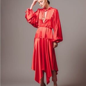 Self-Portrait Red Satin Midi Dress